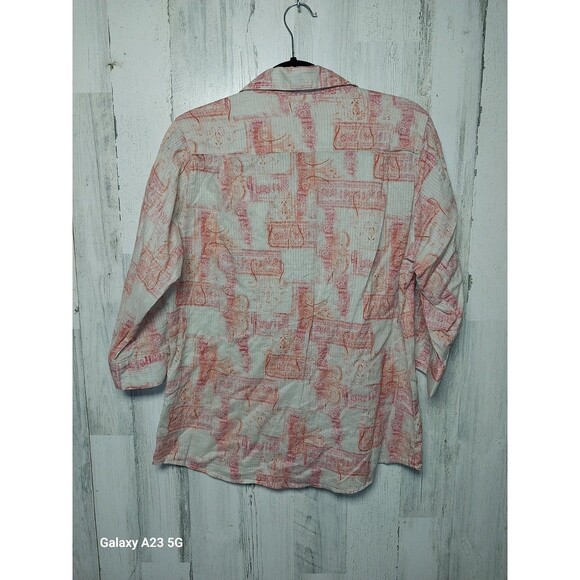 Woolrich Pink & Beige Paisley Button Down Shirt Roll Tab Sleeves Size Large - Picture 5 of 7